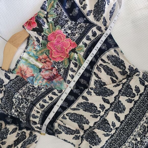 Aratta Silent Journey Chic Blue and Cream Floral High Low Bohemian Dress - Picture 8 of 16